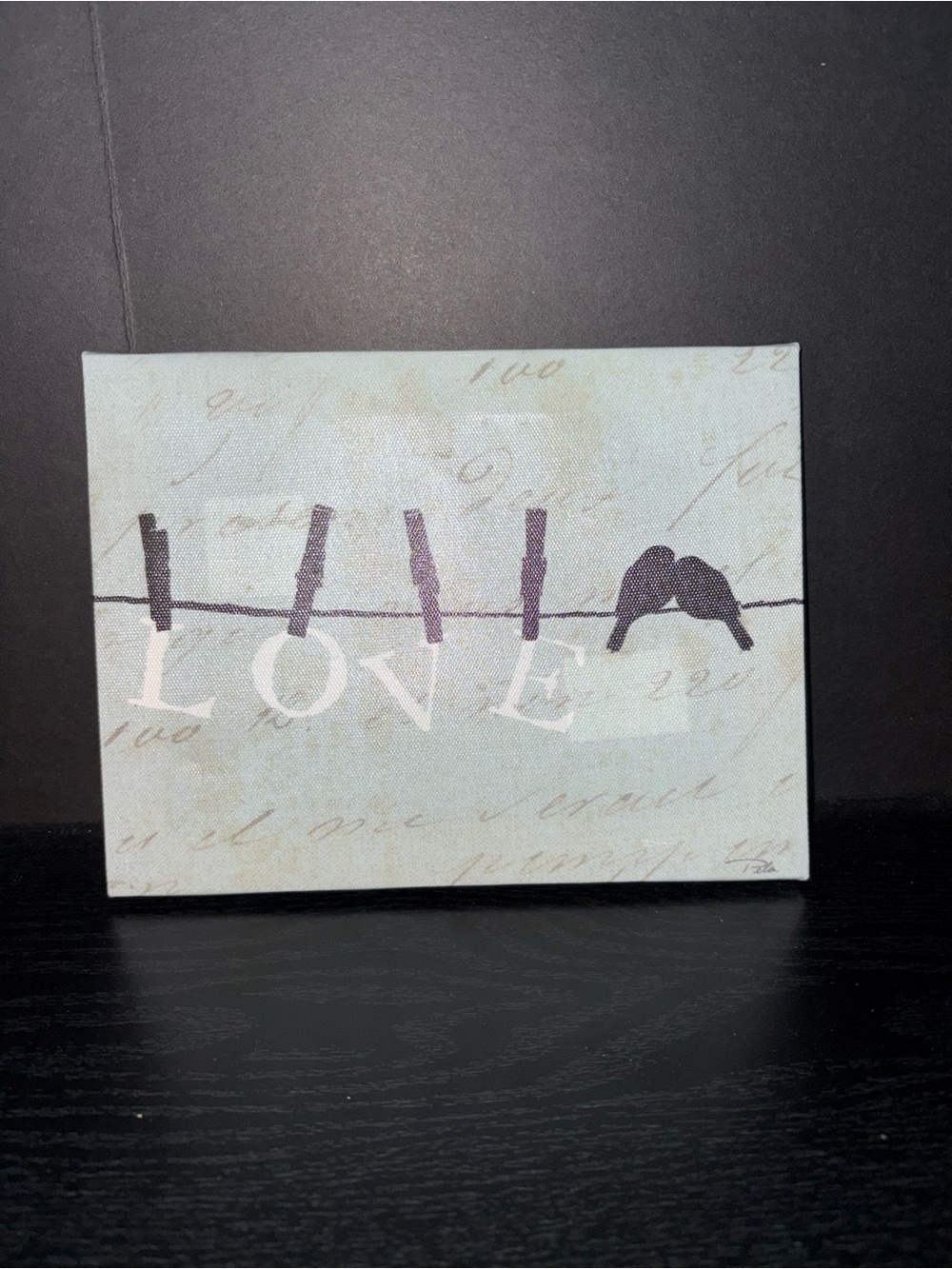 LOVE Wall Art Canvas with Bird Silhouette - Pale Blue
